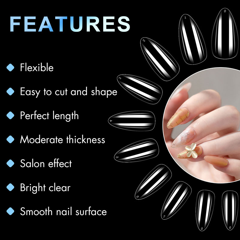Almond French Nail Tips Clear Acrylic 