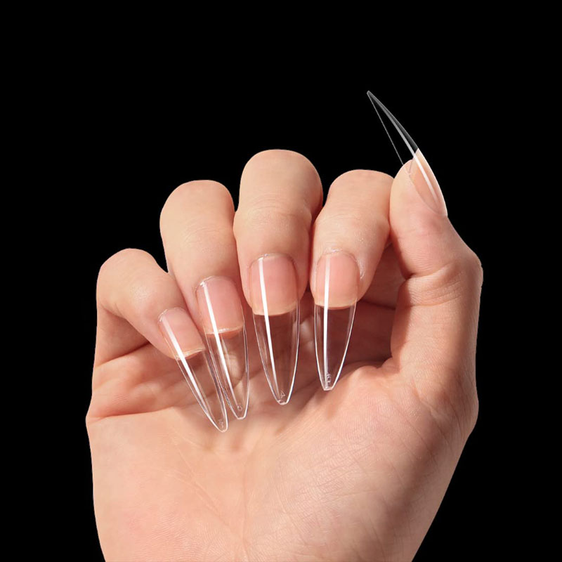 Stiletto French Nail Tips Clear Half Cover Full Cover Acrylic 