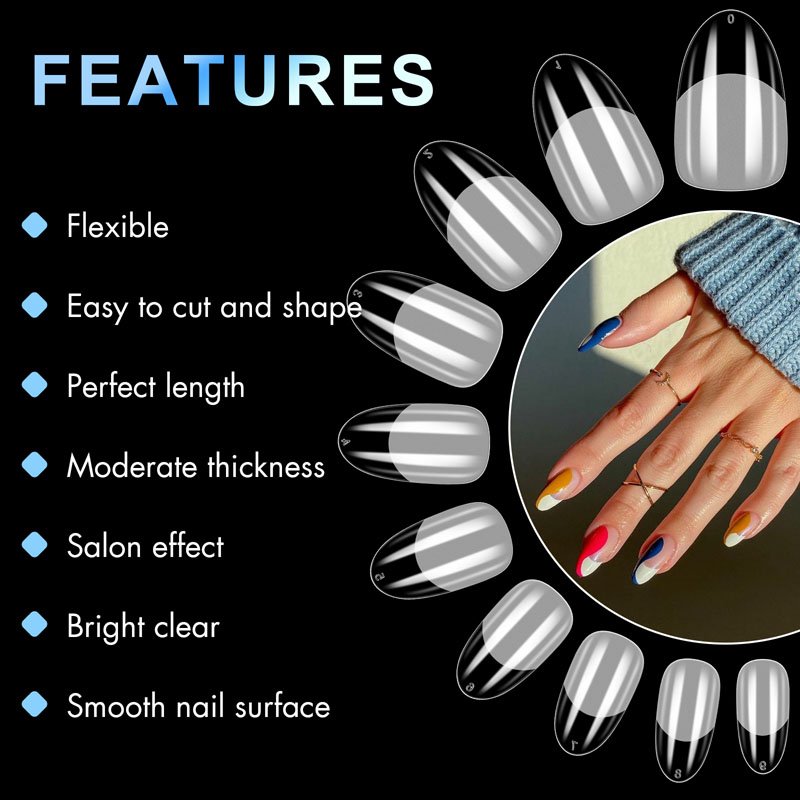 Oval French Nail Tips Clear Acrylic 