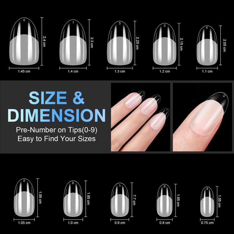 Oval French Nail Tips Clear Acrylic 