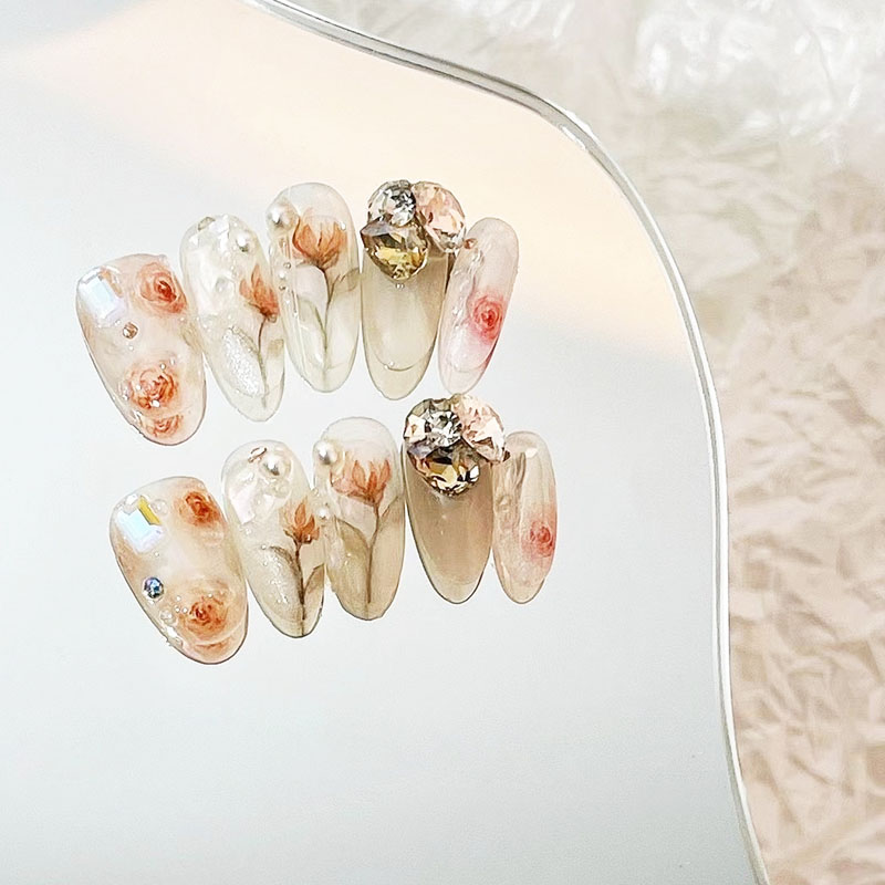 Almond French Nail Tips Natural Acrylic 