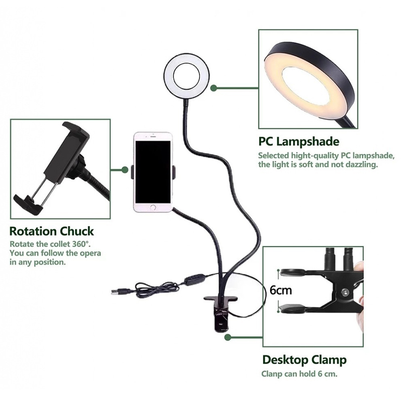 Desktop Hose Clip Light 2 in 1 Cell Phone Light Fill Light 