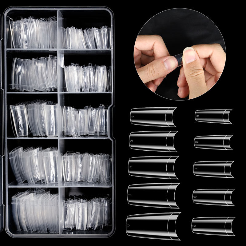 Long Coffin Shape Nail Tips Clear 