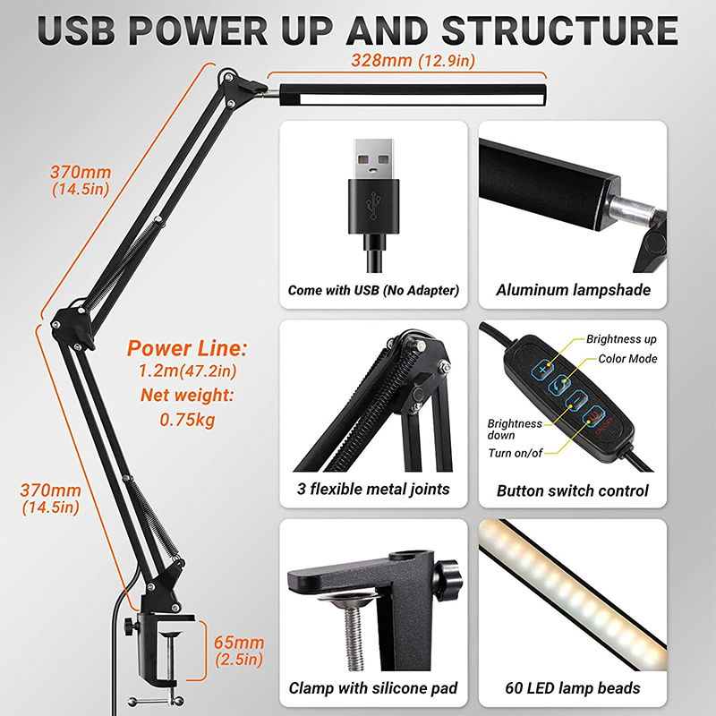 Double Head Long Arm Embroidery Beauty Telescopic Work Desk Lamp 