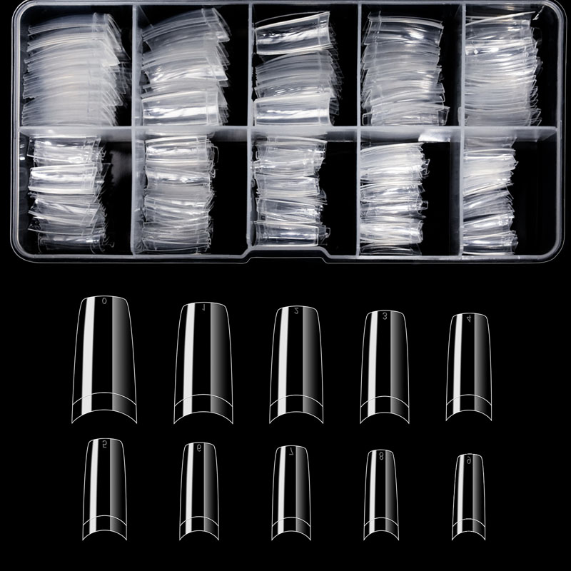 Long Coffin Shape Nail Tips Clear 