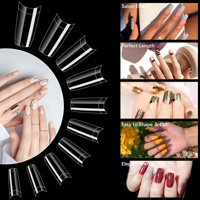 Long Coffin Shape Nail Tips Clear 