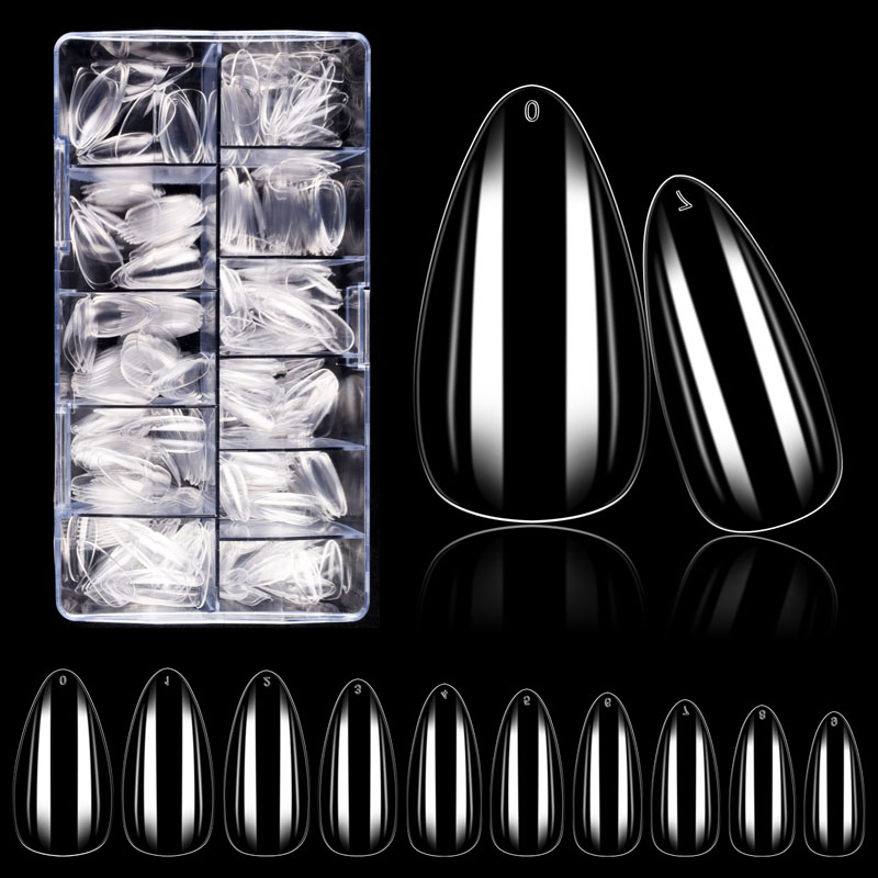 Almond French Nail Tips Clear Acrylic 